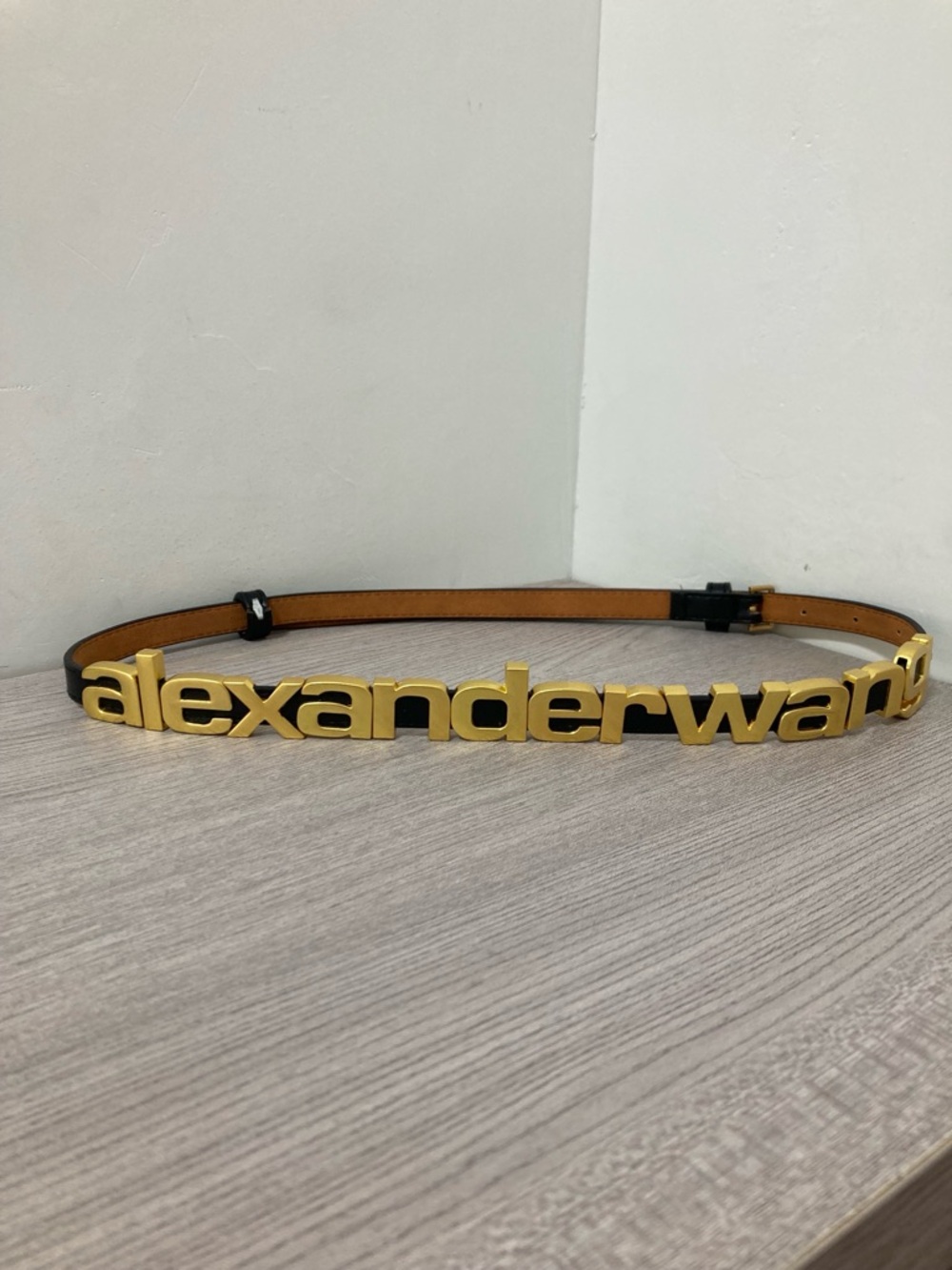Alexander Wang Tan Leather Belt with Gold Signature Logo